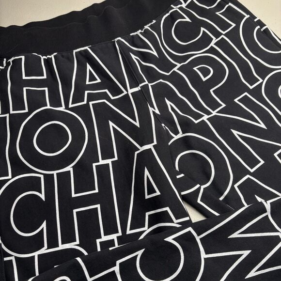 Champion Reverse Weave AOP Mens XL Black White Script Logo Joggers Sweatpants - Picture 4 of 12